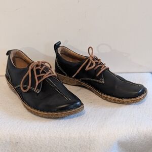 Josef Seibel Black Soft Leather Lace Up Comfort Shoes EU 38 Womens US 7 7.5